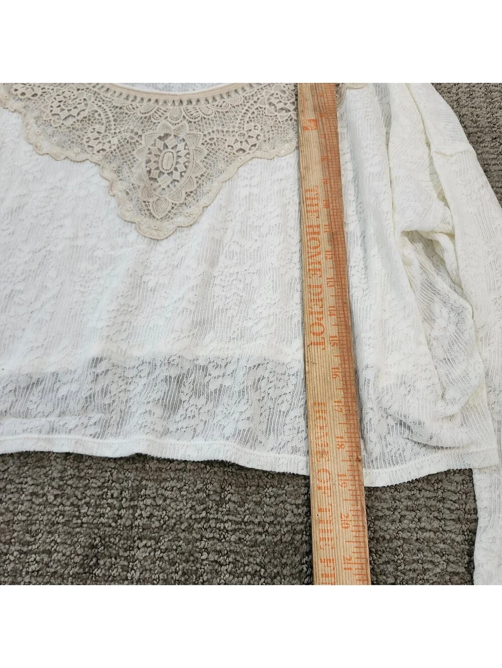Free People Cream Lace Long Sleeve Crop Top with Beige Lace Detail Size M/L